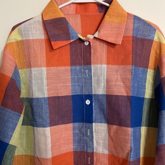 NWT Womens Colorful Plaid Flannel Button Down Blouse - Picture 7 of 14